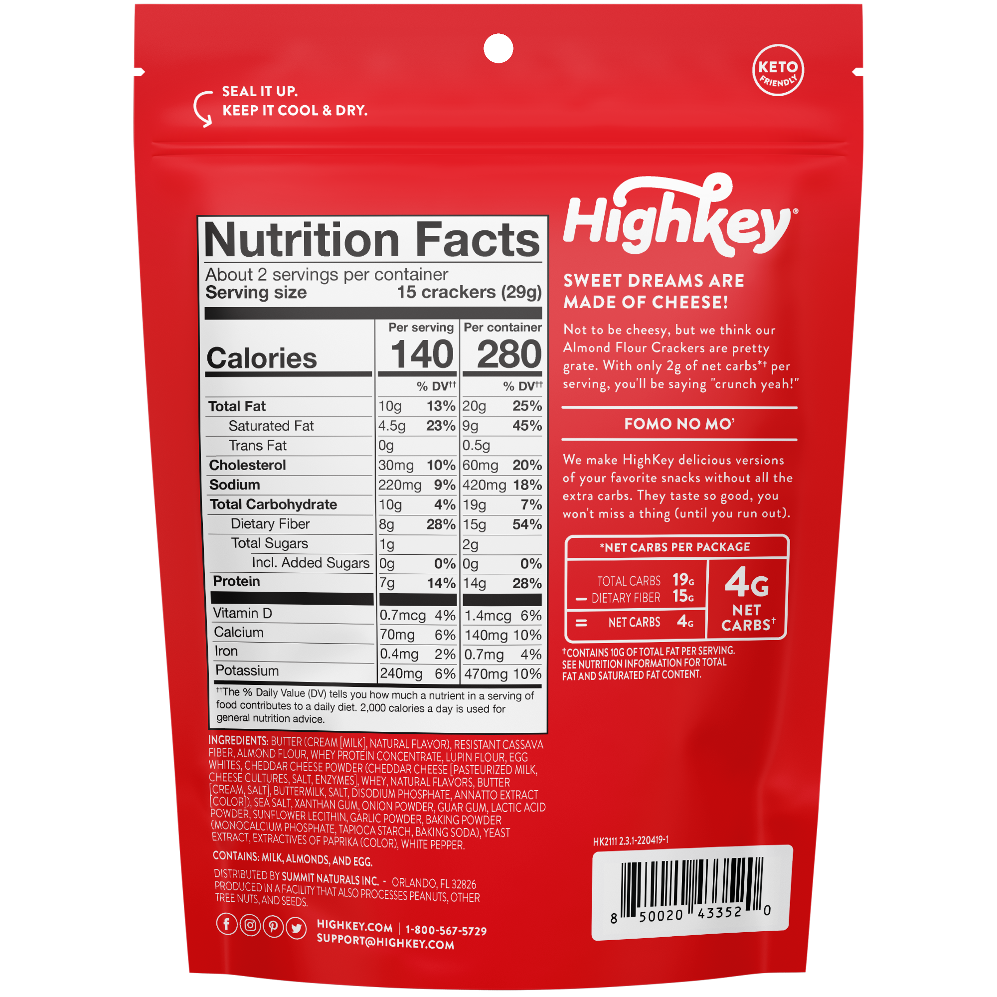 Highkey Almond Flour Crackers: Cheddar