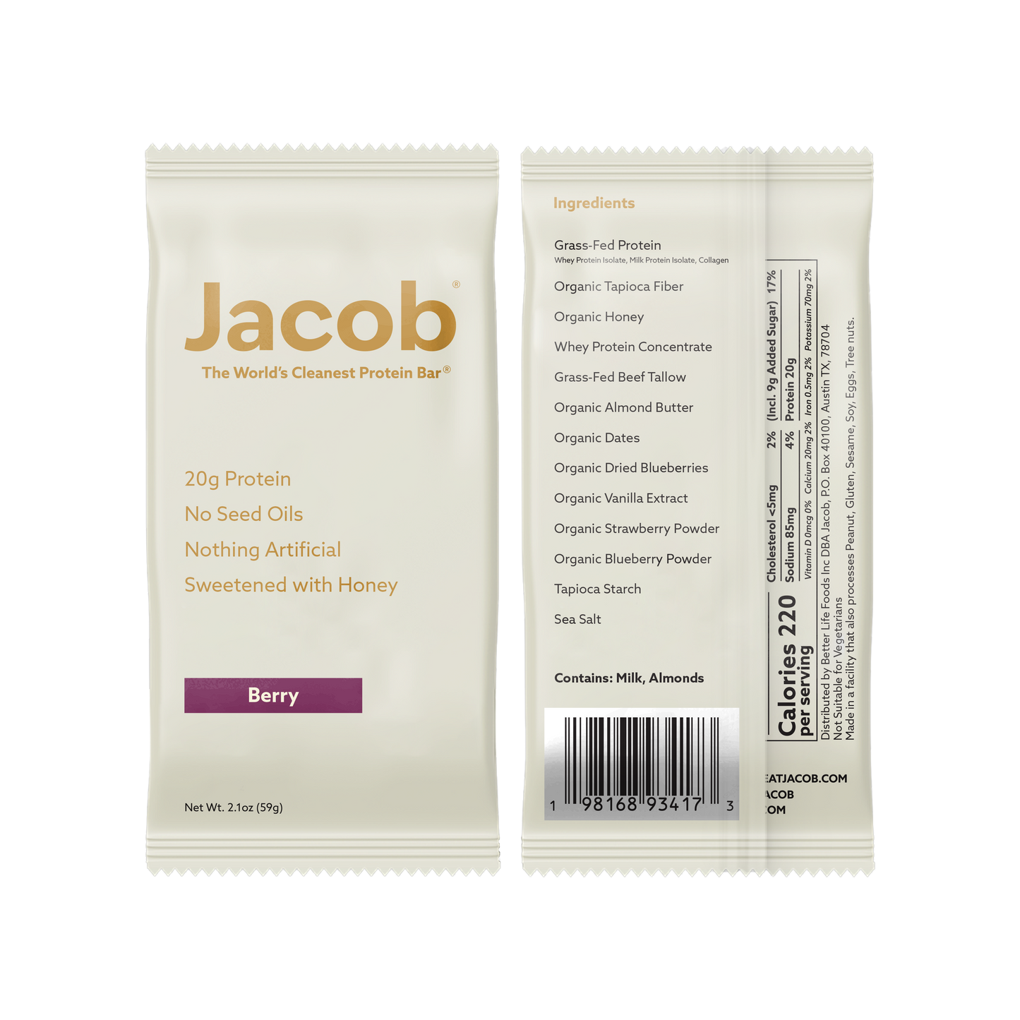 Jacob Protein Bar Grass-Fed Organic Protein Snack Bar