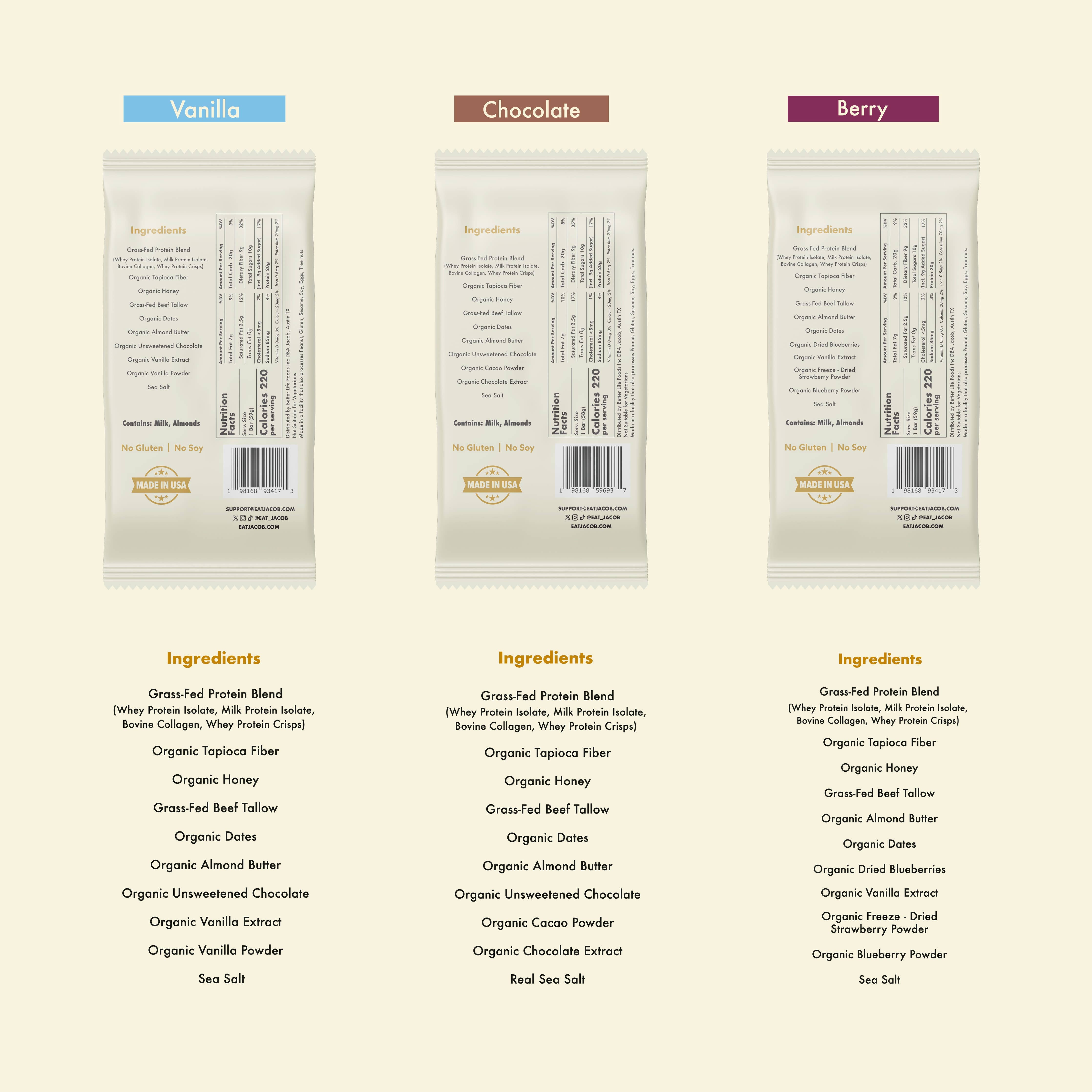Jacob Protein Bar Grass-Fed Organic Protein Snack Bar